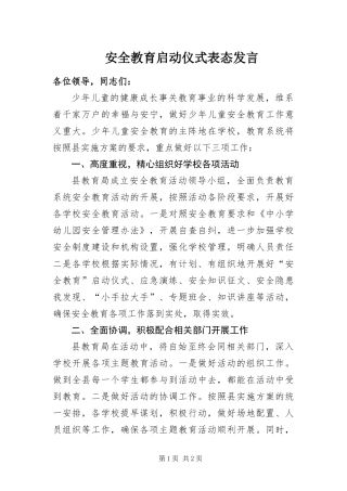 安全教育启动仪式表态讲话