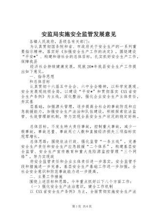 安监局实施安全监管发展意见