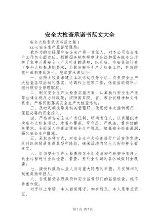 安全大检查承诺书范文大全