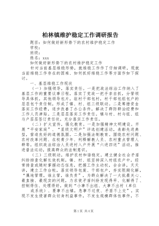 柏林镇维护稳定工作调研报告