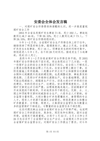 安委会全体会讲话稿