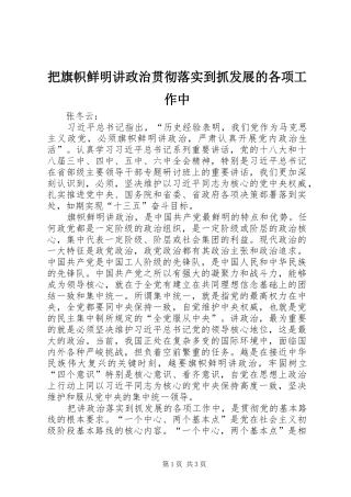 把旗帜鲜明讲政治贯彻落实到抓发展的各项工作中
