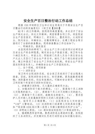 安全生产百日整治行动工作总结
