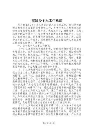 安监办个人工作总结