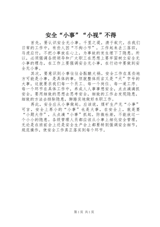 安全小事小视不得
