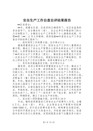 安全生产工作自查自评结果报告