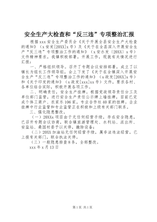 安全生产大检查和反三违专项整治汇报