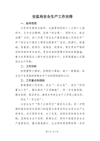 安监局安全生产工作安排