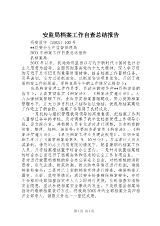 安监局档案工作自查总结报告