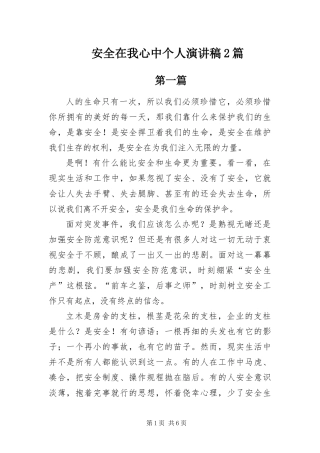 安全在我心中个人演讲稿篇