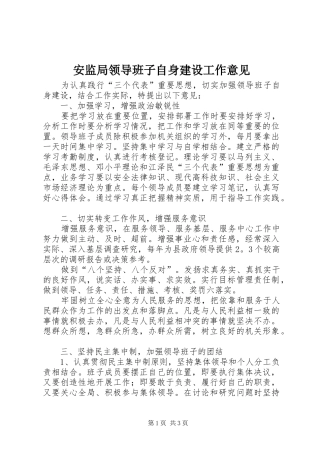 安监局领导班子自身建设工作意见