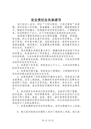 安全责任自负承诺书