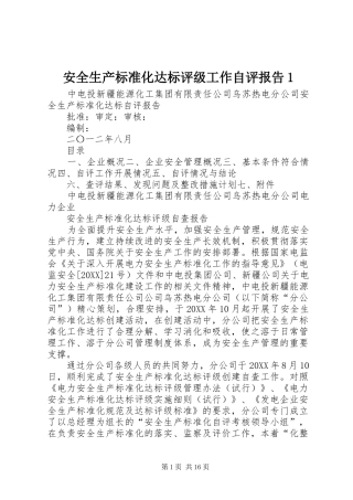 安全生产标准化达标评级工作自评报告