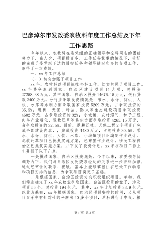 巴彦淖尔市发改委农牧科年度工作总结及下年工作思路