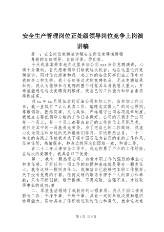 安全生产管理岗位正处级领导岗位竞争上岗演讲稿
