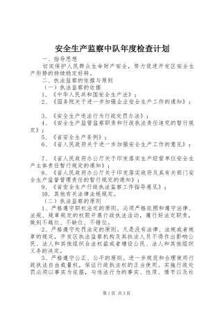 安全生产监察中队年度检查计划