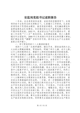 安监局党组书记述职报告