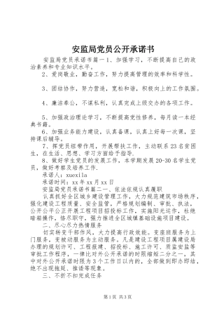 安监局党员公开承诺书