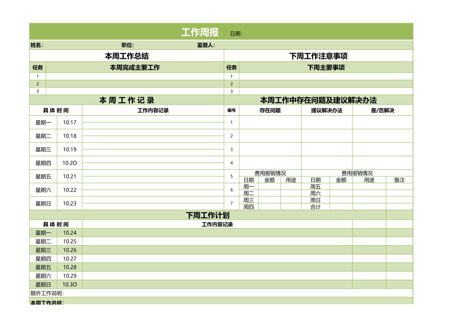 工作总结表(工作周报模板)_第1页