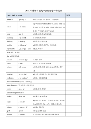 2020新译林版高中英语全七册单词表（必修一_选择性必修四）