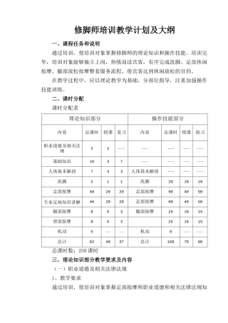 修脚师培训计划及教学大纲