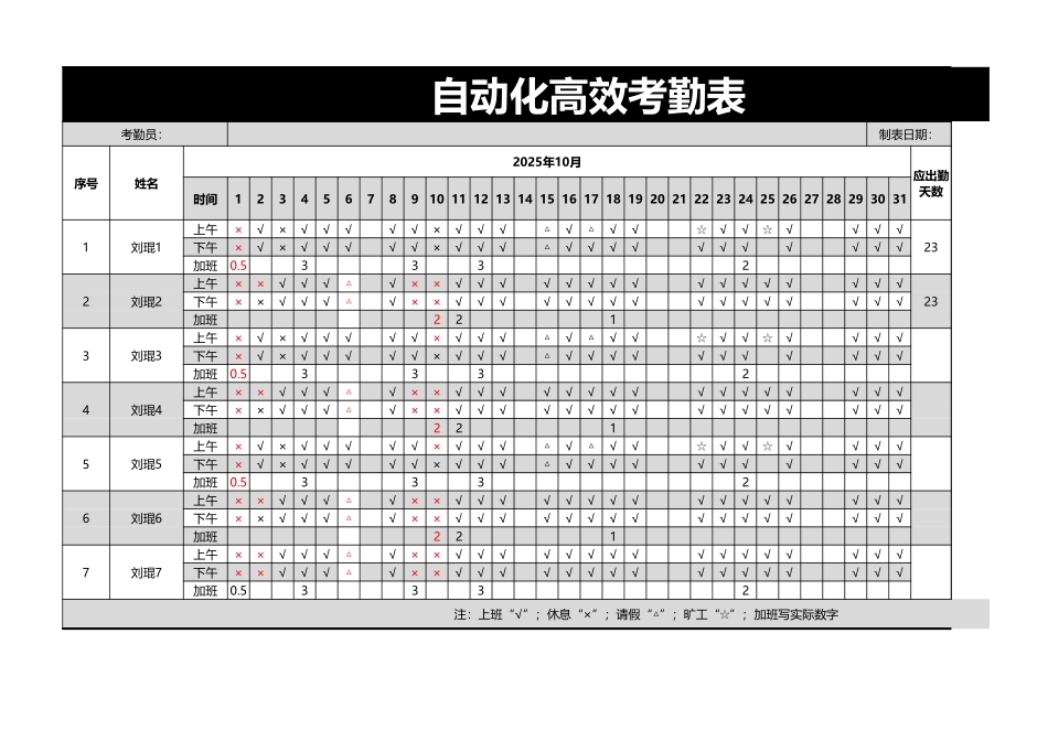 自动化高效考勤表_第1页