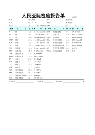 医院检验报告单模板