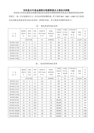 有机复合外套金属氧化物避雷器及主要技术参数