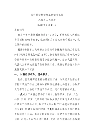 凤台县秸秆禁烧工作情况汇报