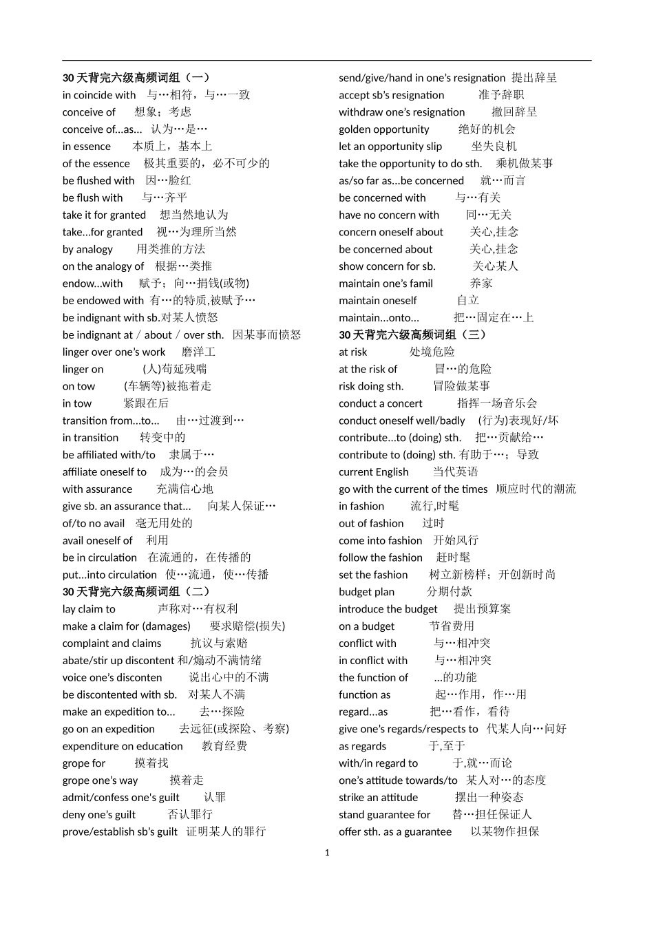 六级高频词组_第1页