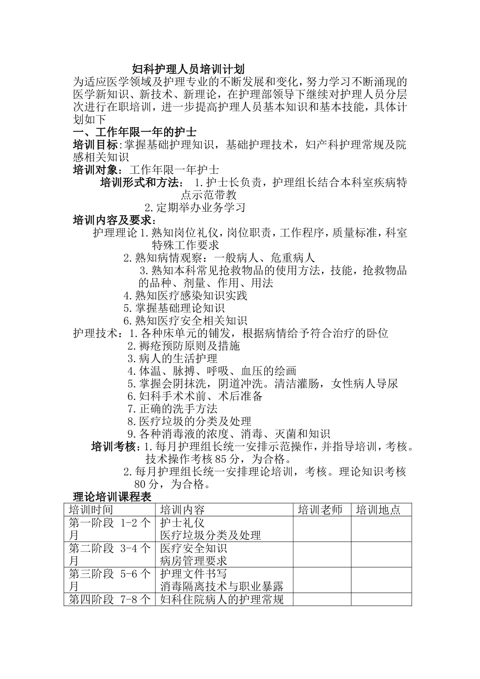 妇科护理人员培训计划_第1页