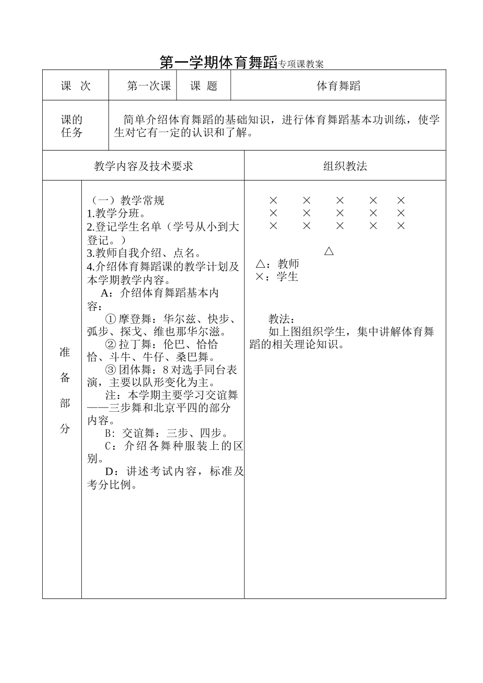 第一学期体育舞蹈专项课教案_第1页