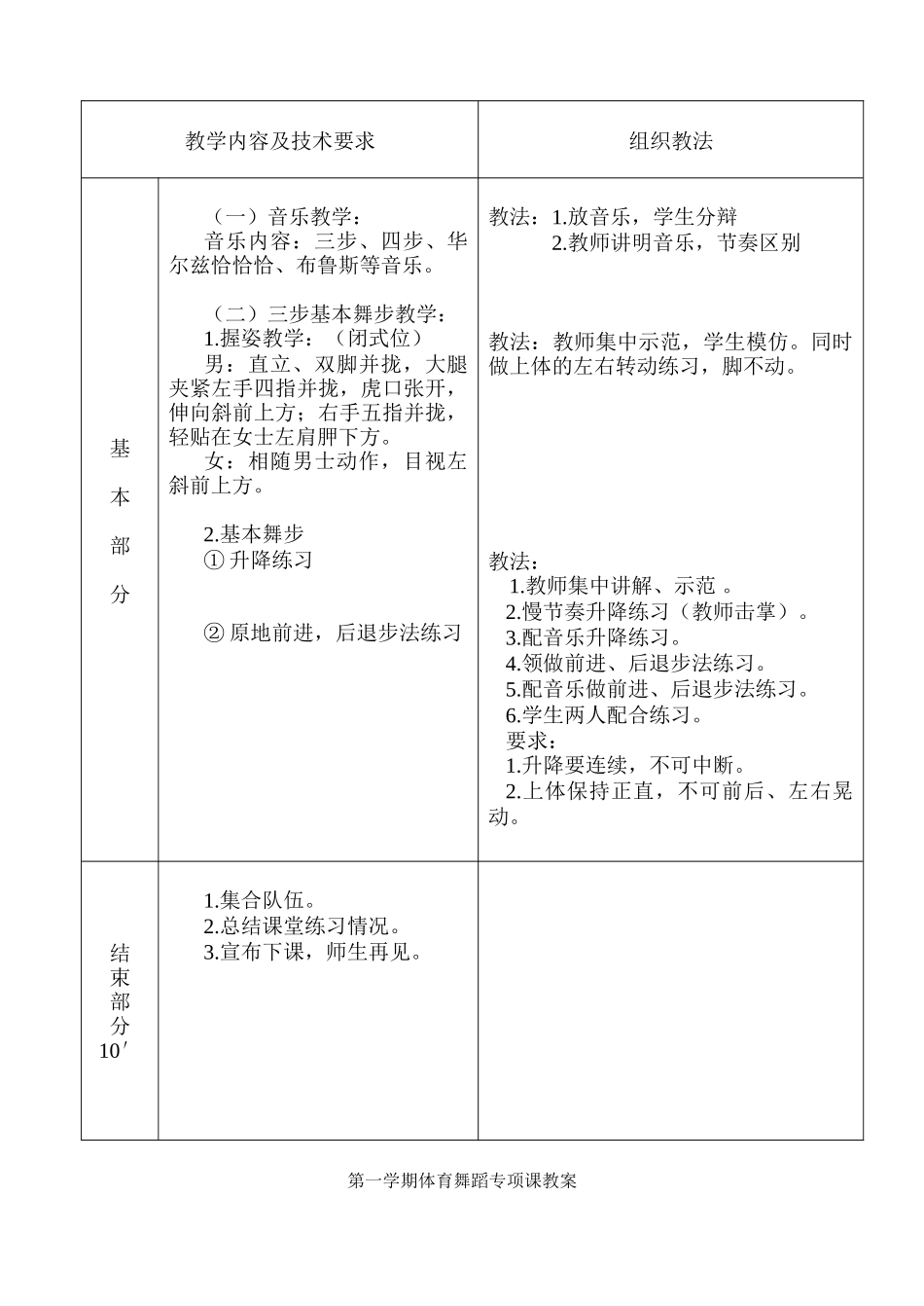 第一学期体育舞蹈专项课教案_第2页