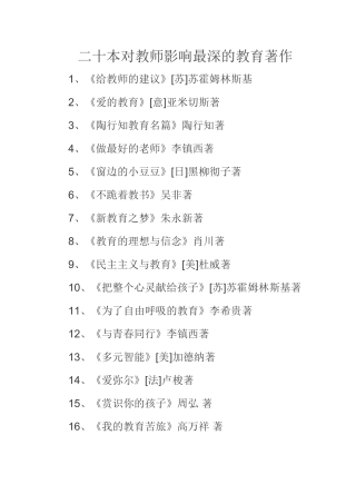 二十本对教师影响最深的教育著作