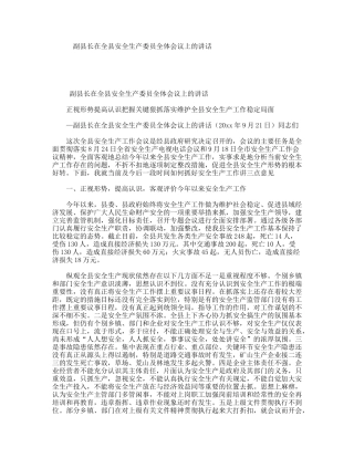 副县长在全县安全生产委员全体会议上的讲话