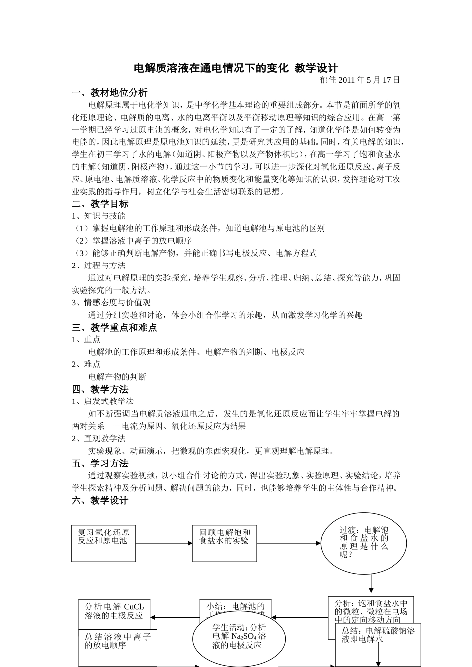 电解质溶液在通电情况下的变化教学设计_第1页