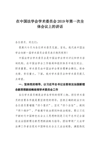 在中国法学会学术委员会2019年第一次全体会议上的讲话