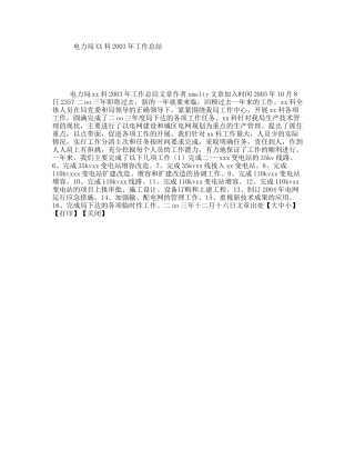 电力局XX科2003年工作总结