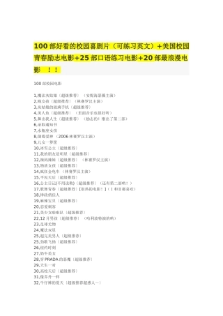 100部好看的校园喜剧片（可练习英文）+美国校园青春励志电影+25部口语练习电影+20部最浪漫电影