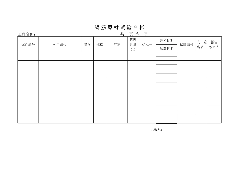 钢筋原材试验台帐_第1页