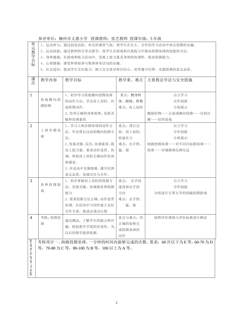 助跑投掷垒球单元计划和课时教案_第2页