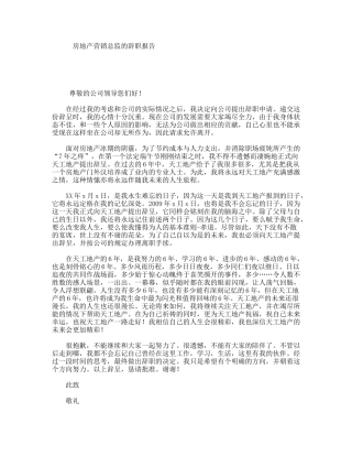 房地产营销总监的辞职报告