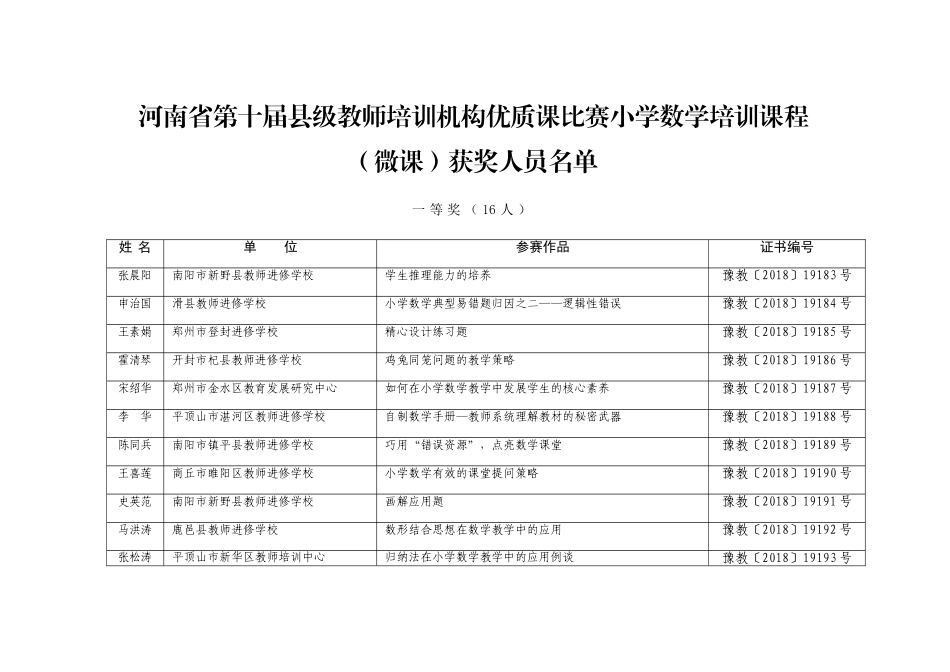 河南省第十届县级教师培训机构优质课比赛小学数学培训课程_第1页