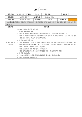 店长岗位说明书