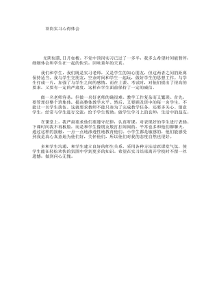 顶岗实习心得体会