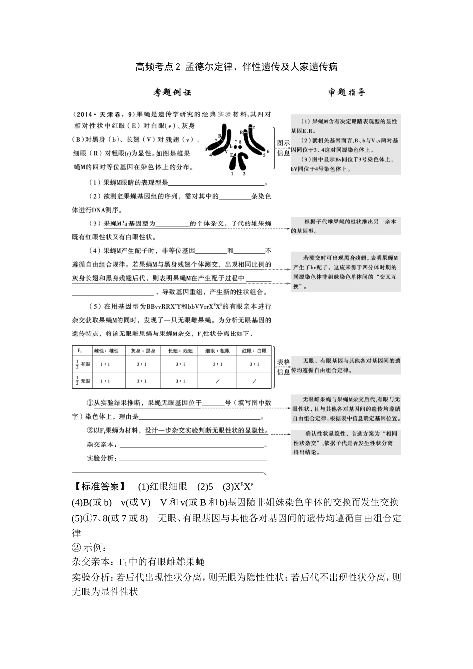 高频考点2孟德尔定律、伴性遗传及人家遗传病_第1页
