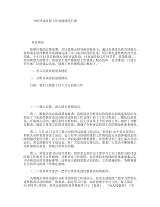 分析评议阶段工作进展情况汇报