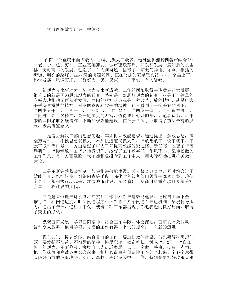 学习酉阳效能建设心得体会_第1页