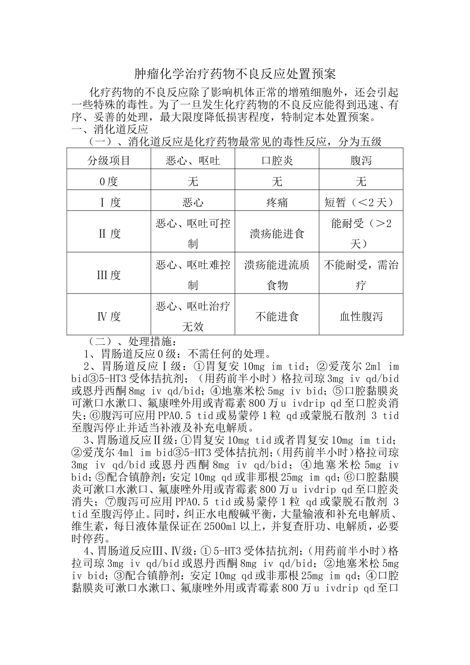 肿瘤化学治疗药物不良反应处置预案_第1页