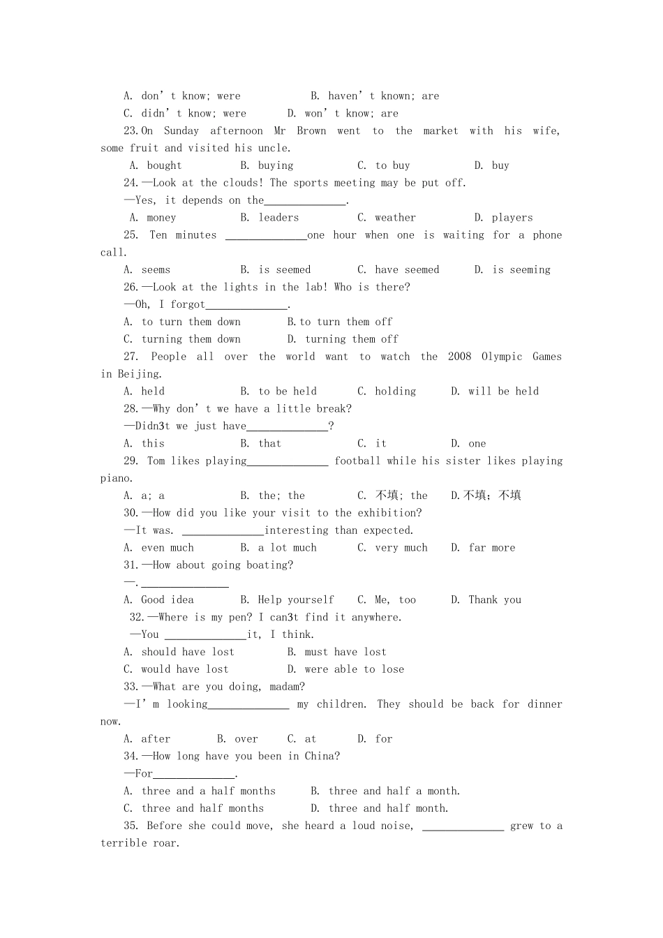 高中毕业会考英语样题_第3页